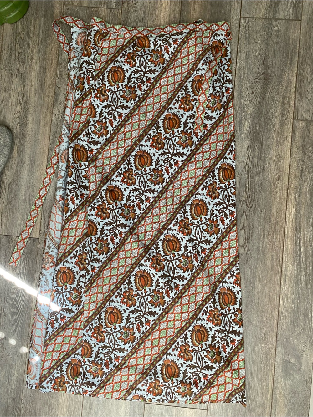 le chateau Orange, Green and Brown Floral Cotton wrap around skirt